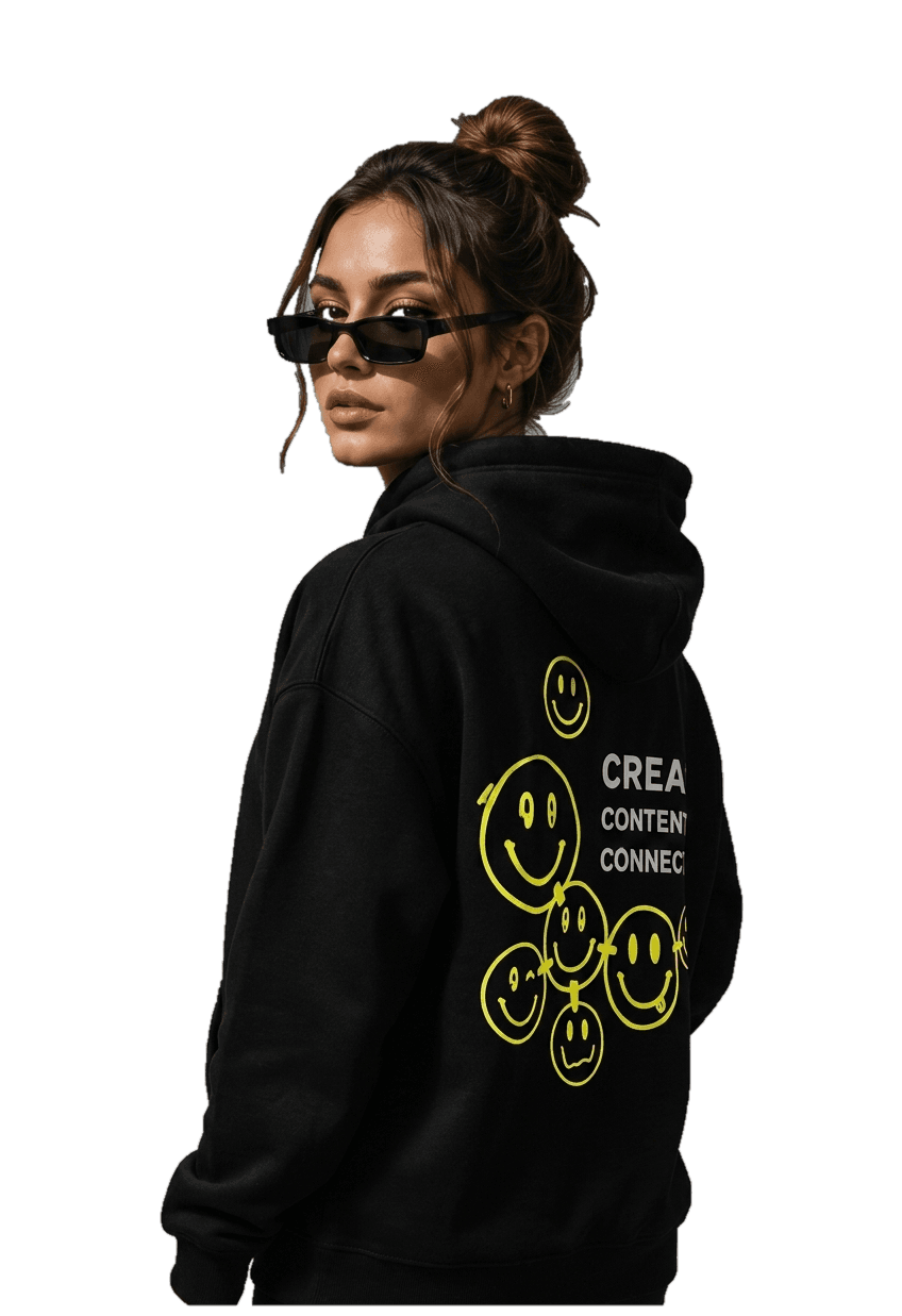 Creator wearing an AdsBazaar branded hoodie
